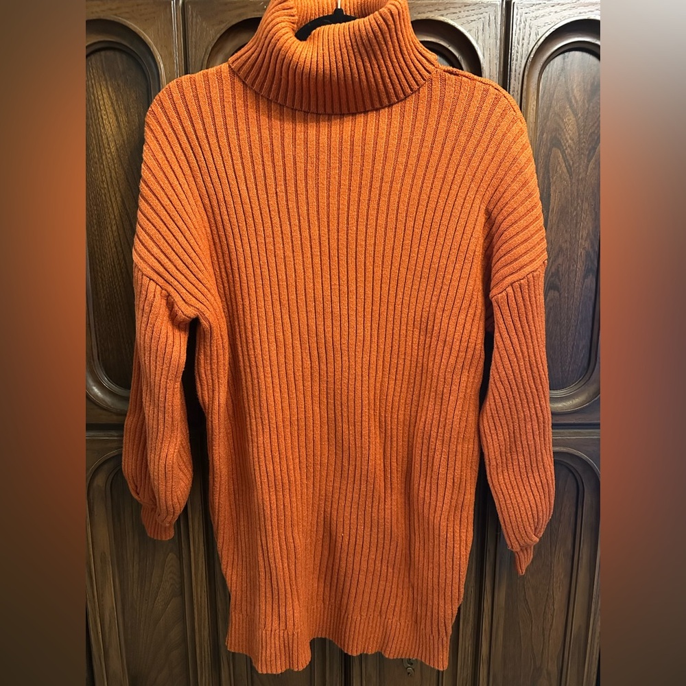 Orange Ribbed Turtleneck Sweater